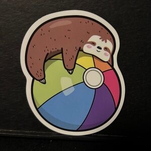 SLOTH ON BEACH BALL STICKER